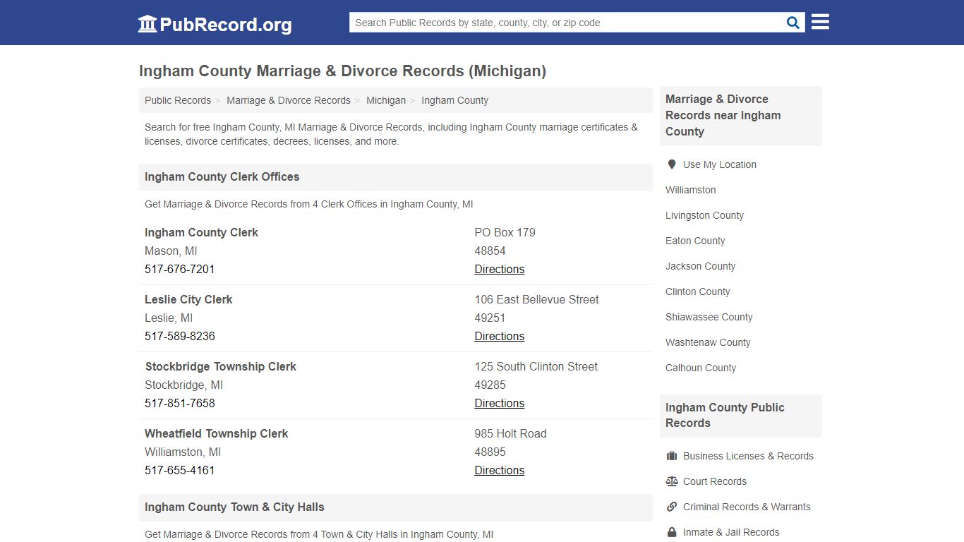Ingham County Marriage & Divorce Records (Michigan)